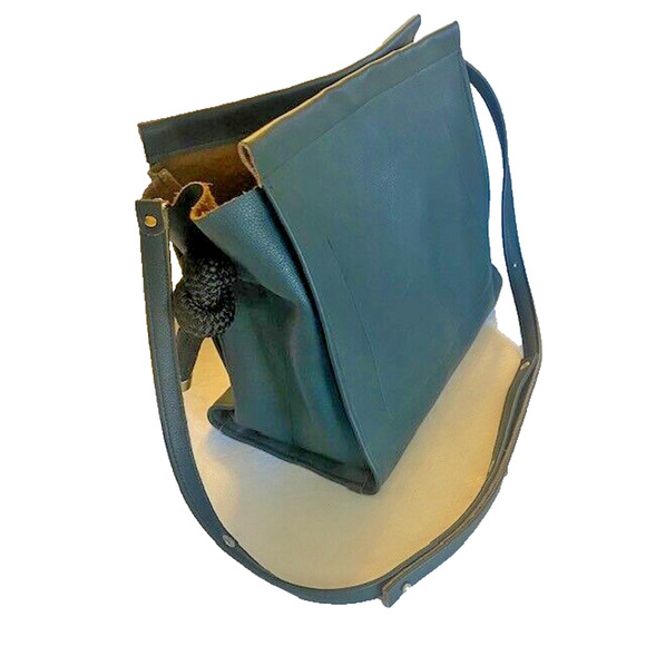 ZUCCA The YACHT ROPE BAG Rope Handle Green Leather Purse Tote Bucket Bag RARE - Picture 4 of 8